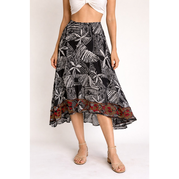 Chico's Dresses & Skirts - Chicos Womens Midi Skirt Large Lined Floral Beaded Bohemian Tropical Fairy Lagom